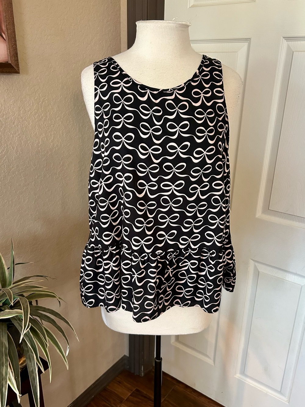 Kate Spade Black and Pink Coquette Bow Tank Top